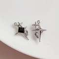 Star-shaped silver pendant with black zircon and clear crystals for DIY jewelry making - Silver / Black Zirconia