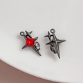 Black star metal pendants with red square gemstone and clear crystals for DIY jewelry - Gun Black/Red Zirconia