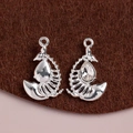 Silver whale bone DIY pendant with sparkling teardrop-shaped zircon for jewelry making - Shiny Silver White Rhinestone