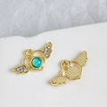Pendaglio a cuore con ali d'angelo dorate con gemma blu e diamanti per gioielli - Stile Base Dorata Occhio di Gatto Blu Verde (5#)