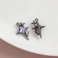 Star-shaped gunmetal pendants with purple square crystal and cubic zirconia for DIY jewelry - Gun Black/Purple Zirconia