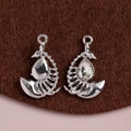 Silver whale bone pendants with zircon inlay and teardrop accents for DIY jewelry making - White K White Diamond