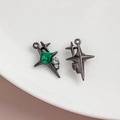Star-shaped pendant in gun black alloy with green square gemstone and zircon accents - Gun Black/Green Zirconia