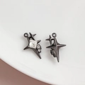 DIY jewelry charm with four-pointed star in gun black metal finish and white crystals - Gun Black/White Zirconia