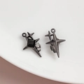 Star-shaped gunmetal charms with black stones and rhinestones for DIY jewelry making - Gun Black/Black Zirconia