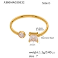 Detailed specs of 18k gold plated stainless steel ring with zircon stone inlay - US 7 / Gold Square Stone