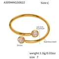 Dettagli tecnici dell'anello dorato in acciaio taglia 7 con misure degli zirconi - US 7 / Oro Doppia Pietra