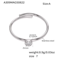 Size 7 minimalist stainless steel ring with a single 4mm round zircon stone inlay - US 7 / Steel Color Single Stone