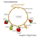 Detailed view of fruit charm bracelet with strawberry and avocado pendants and size specs - Bracelet / Gold / 16.5+5cm