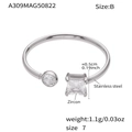 Size 7 stainless steel 18k gold plated ring with round and square cut zircon stones - US 7 / Steel Color Square Stone