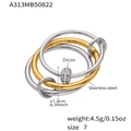 Anello bicolore intrecciato in acciaio inossidabile con zirconi bianchi in oro e argento - US 7 / Stile Geometrico in Acciaio con Strass