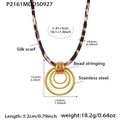 Detailed view of leopard print silk scarf necklace with golden stainless steel rings - Gold Stacked Ring Style (P1453)