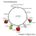 Stainless steel fruit charm bracelet with strawberry and pear zircon oil drip pendants - Bracelet / Steel / 16.5+5cm
