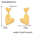 Detailed size specifications for gold double heart stainless steel dangle earrings - Heart Shape Hoop Earrings Set / 6.4x3.2cm / Gold