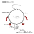 Silver stainless steel bracelet with red oil drip ladybug and sun charms in boho style - Steel Color (E699-16+5cm)
