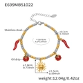 Beaded stainless steel bracelet with golden sun and red chili ladybug charms - Mixed Color (E699-16+5cm)