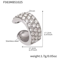 Silberne Edelstahl-Ohrklemme mit dreireihigem Zirkonia und 1,2 cm Durchmesser - Einzelstück / Stahlfarben