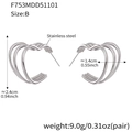 Silver triple-layered heart hoop earrings in stainless steel with size and weight detail - Three-layer Heart Style (F753B) / Steel