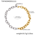Two-tone chunky O-chain necklace in stainless steel with detailed size and weight specs - TXP465-Mixed Color Necklace / 42.5+6cm