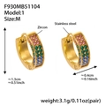 18k gold plated stainless steel hoop earrings with three rows of rainbow zircon stones - M / Multicolor Zirconia (F930-1)