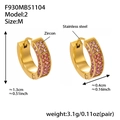 U-shaped gold stainless steel hoop earrings with three rows of pink pave zircons - M / Pink Zirconia (F930-2)