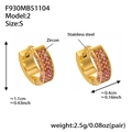 Golden stainless steel U-shaped earrings with two rows of pink zircon stones - Small / Pink Zirconia (F930-2)
