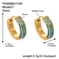 U-shaped gold earrings with gradient blue cubic zirconia and stainless steel plating - Large / Dark Blue Zirconia (F930-7)