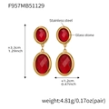 Detailed view of 18k gold plated stainless steel earrings with red faceted glass stones - Red (Gold Base)