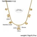 Detail of golden stainless steel necklace with zircon bear and heart pendants - Gold Necklace (TXP500) / 38+5cm