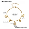 Detailed view of stainless steel bracelet with zircon bear, bow, and heart charms - Gold Bracelet (TXE500) / 16+5cm
