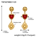 Detail view of 18k gold plated stainless steel heart earrings with red glass stones - Red Heart Earrings (TXF507)