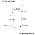 Technical view of long heart necklace with dimensions and stainless steel material - Green Long Necklace (TXP507)