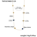 Cuadro de tallas para collar largo de corazón dorado con piedras azules y medidas - Collar Largo Azul (TXP507)