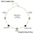 Collana in acciaio inossidabile dorato con ciondoli circolari in pietra di vetro - Collana d'oro con zircone nero (TXP511)