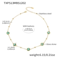 18k gold plated stainless steel necklace with five round green glass stones - Necklace / 42+5cm / Light Green (Gold)