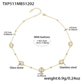 Collana dorata in acciaio inossidabile con cinque pietre di vetro sfaccettate e perline - Collana d'oro con zircone bianco (TXP511)