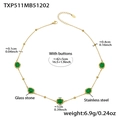 Collana in acciaio inossidabile dorato con cinque pietre di vetro verde e palline - Collana d'oro con zircone verde (TXP511)