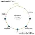 Collana in acciaio inossidabile placcata oro 18k con pietre ovali in vetro blu - Collana d'oro con zircone blu (TXP511)