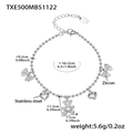 Silver stainless steel bracelet with zircon bear bow and heart charms 16+5cm - Steel Color Bracelet (TXE500) / 16+5cm