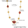 Golden stainless steel necklace with red resin stone and beads in a vibrant variant - Gold Necklace - Red Resin Style