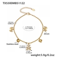 Golden stainless steel bead bracelet with zircon bear, bow and heart charms for women - Gold Anklet (TXS500) / 19+5cm