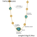 Long stainless steel necklace with 18k gold plating and teal resin stone details - Gold Necklace - Blue Resin Style