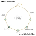 Collana in acciaio inossidabile placcato oro 18k con pietre di vetro blu e palline - Collana d'oro con zircone blu lago (TXP511)