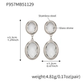 Geometric stainless steel earrings with clear glass stones in 18k gold finish - White (Steel Base)