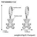 Silver stainless steel bear hoop earrings with sparkling zircon heart pendant charm - Steel Color Earrings (TXF500)