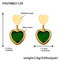 Pendientes de acero inoxidable dorado con piedras de vidrio verdes en forma de corazón - Pendientes Corazón Vidrio Verde Dorado (F947)