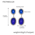 Minimalist stainless steel earrings featuring faceted deep blue oval glass stones - Blue (Steel Base)