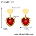 Pendientes de corazón en acero dorado con piedras de cristal rojo y diseño de doble gota - Pendientes Corazón Vidrio Rojo Dorado (F947)