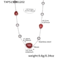 Red resin heart necklace in stainless steel with silver chain and 47.5cm length - Steel Color Necklace - Red Resin Style