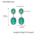 Minimalist silver stainless steel earrings featuring oval emerald green glass stones - Light Green (Steel Base)
